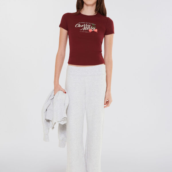 Camiseta Teen Manga Curta Com Estampa - Vinho